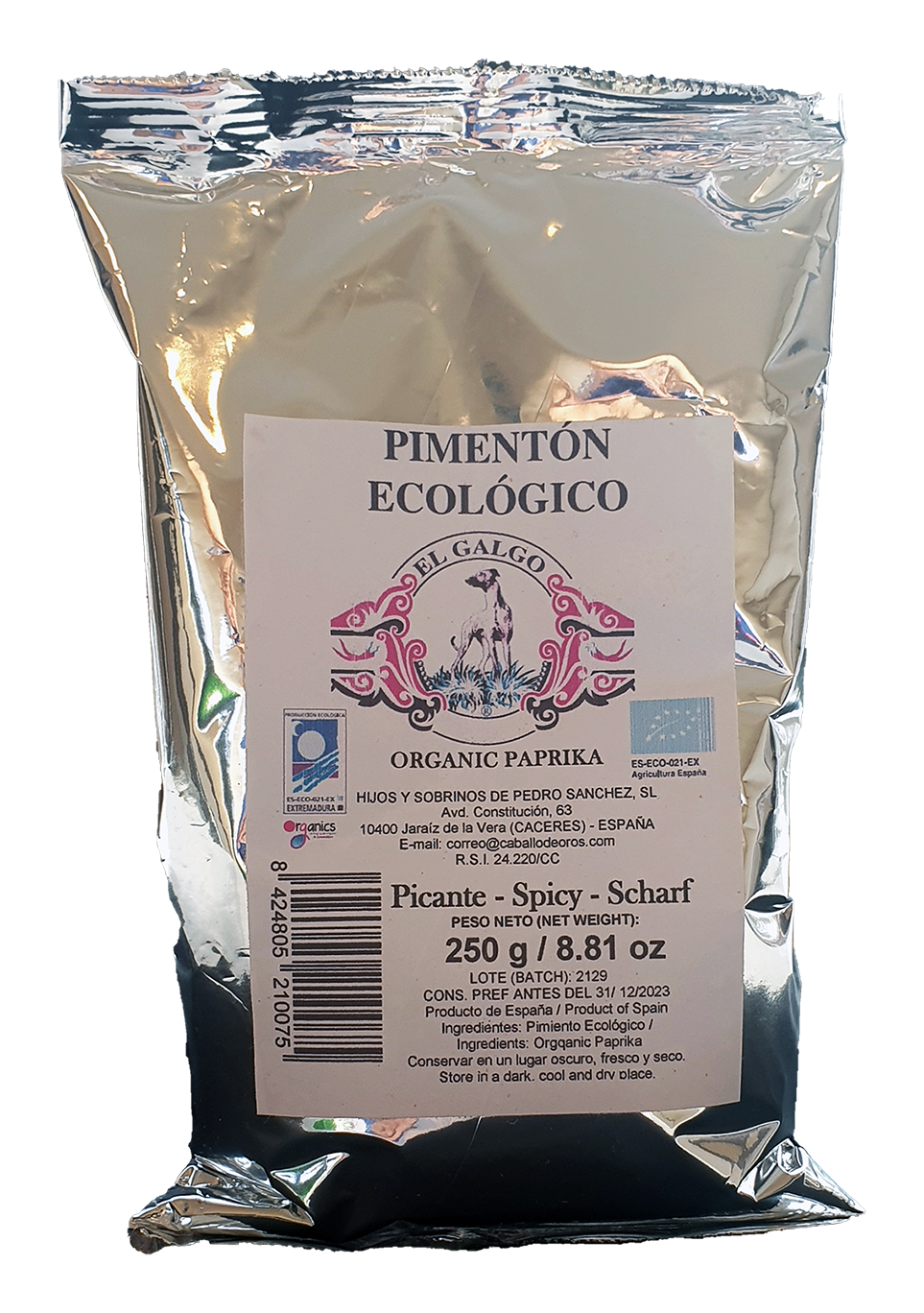 Organic Spanish Hot Paprika in a 250g catering bag.