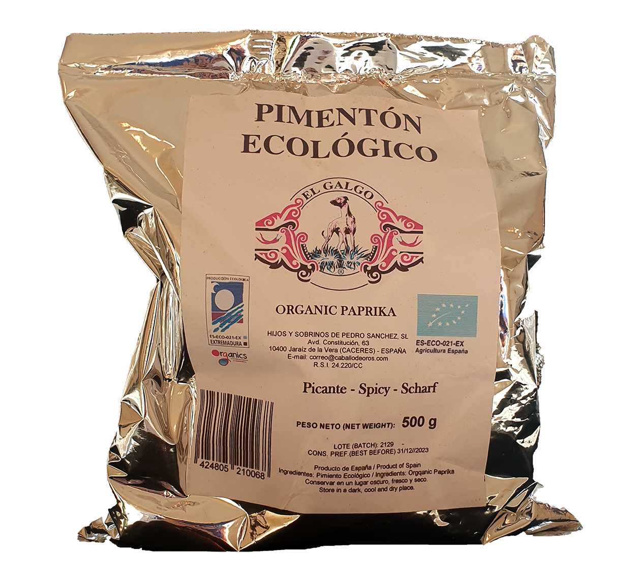 Organic Spanish Hot Paprika In a 500g catering bag.